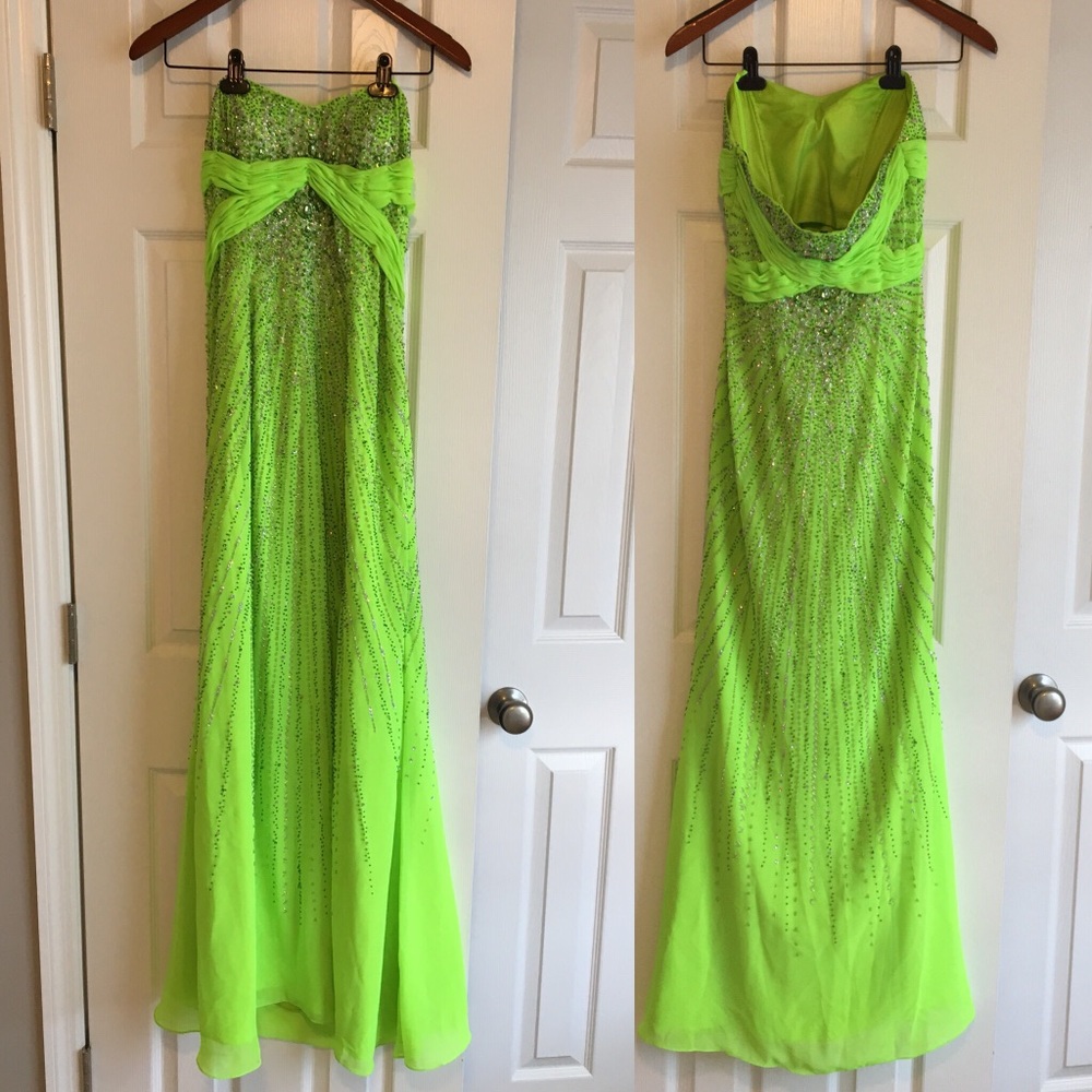 Lime Green Strapless Embellished Prom Dress (6)